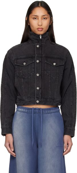 Alexander Wang Alexander Wang Black Embossed Logo Pattern Denim Jacket