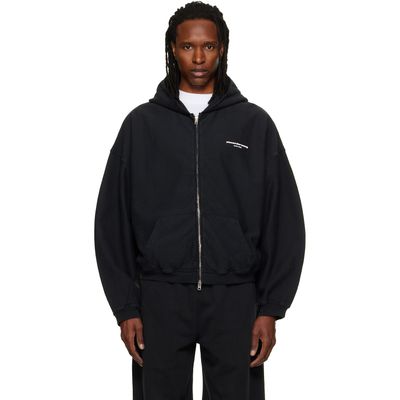 Alexander Wang Alexander Wang Black Logo Print Oversized Zip Up Hoodie