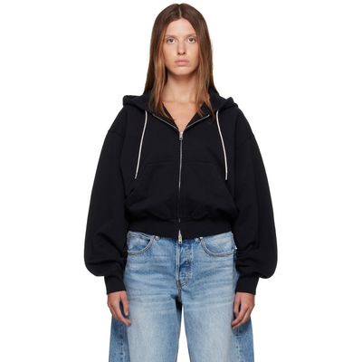 Alexander Wang Alexander Wang Black Rhinestone Drawcord Zip-Up Hoodie