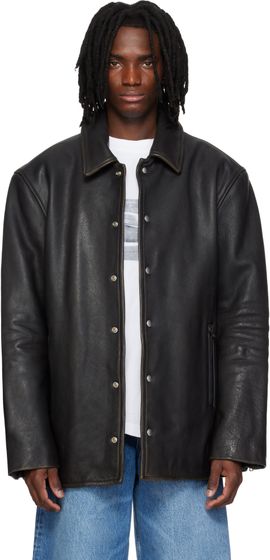 Alexander Wang Alexander Wang Black Snap Front Leather Jacket