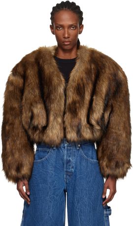 Alexander Wang Alexander Wang Brown Cropped Faux-Fur Jacket
