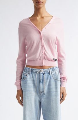 Alexander Wang Alexander Wang Crop Continuous Placket Wool Cardigan
