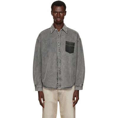 Alexander Wang Alexander Wang Gray Button Down Shadow Pocket Graphic Shirt