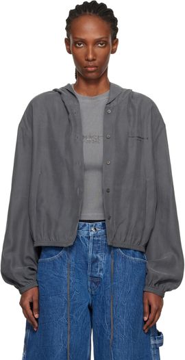 Alexander Wang Alexander Wang Gray Cropped Silk Hoodie