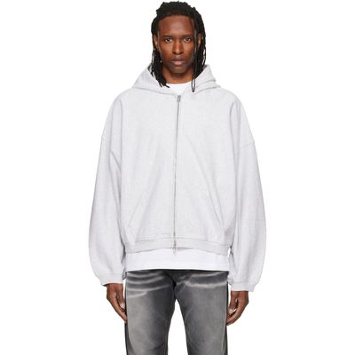 Alexander Wang Alexander Wang Gray Crystal Embellished Oversized Zip-Up Hoodie