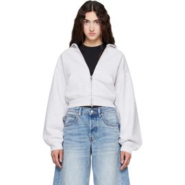 Alexander Wang Alexander Wang Gray Crystal Fitted Long Sleeve Zip Up Hoodie