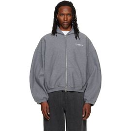 Alexander Wang Alexander Wang Gray Logo Print Oversized Zip Up Hoodie