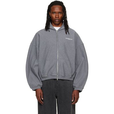 Alexander Wang Alexander Wang Gray Logo Print Oversized Zip Up Hoodie