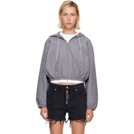 Alexander Wang Alexander Wang Gray Shrunken Hoodie Rhinestone Drawcord Jacket