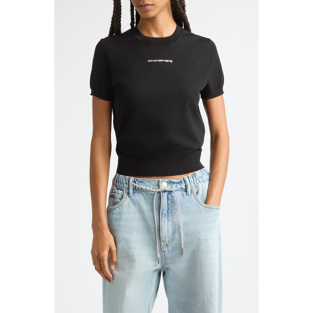 Alexander Wang Alexander Wang Hotfix Logo Fitted Short Sleeve Sweater