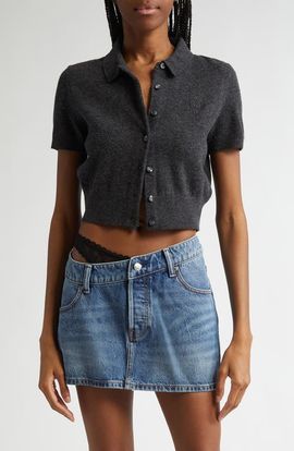 Alexander Wang Alexander Wang Logo Embroidered Wool Crop Cardigan