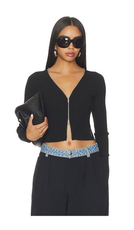 Alexander Wang Alexander Wang Long Sleeve Pointelle Cardigan Zip Up