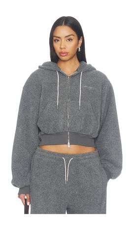 Alexander Wang Alexander Wang Shrunken Zip-up Hoodie With Rhinestone Drawcord