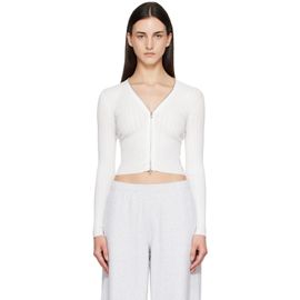 Alexander Wang Alexander Wang White V-Neck Long Sleeve Pointelle Zip Cardigan