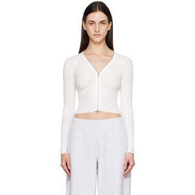 Alexander Wang Alexander Wang White V-Neck Long Sleeve Pointelle Zip Cardigan