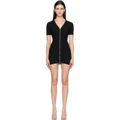 Alexander Wang Alexander Wang White V-Neck Short Sleeve Pointelle Zip Minidress