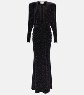 alexandre vauthier gathered glitter-velvet maxi dress black All