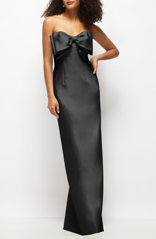 Alfred Sung Alfred Sung Bow Detail Strapless Satin Twill Column Gown