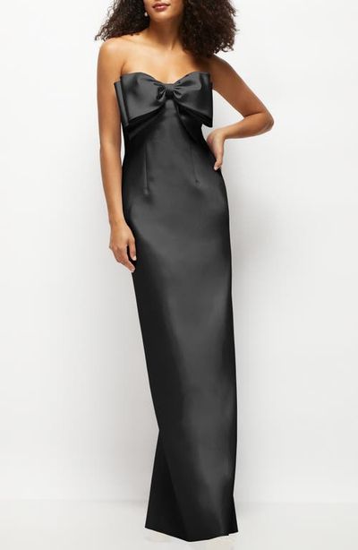 Alfred Sung Alfred Sung Bow Detail Strapless Satin Twill Column Gown