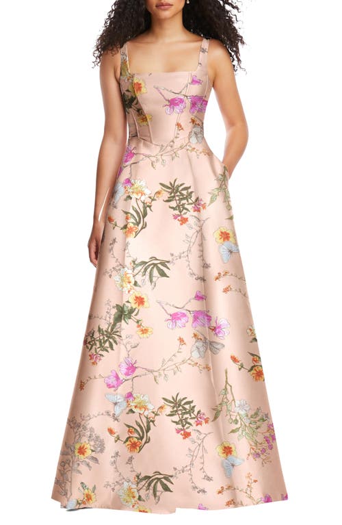 Alfred Sung Alfred Sung Floral Corset Satin Gown