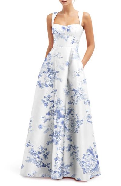 Alfred Sung Alfred Sung Floral Lace Up A-Line Gown