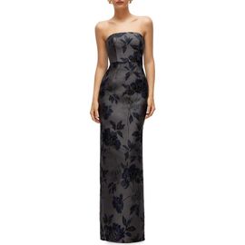 Alfred Sung Alfred Sung Metallic Floral Jacquard Strapless Sheath Gown