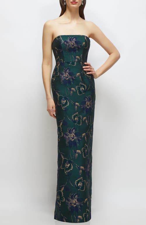 Alfred Sung Alfred Sung Metallic Strapless Jacquard Column Gown