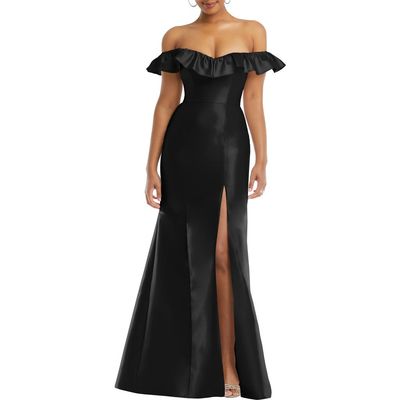 Alfred Sung Alfred Sung Off the Shoulder Ruffle Satin Trumpet Gown