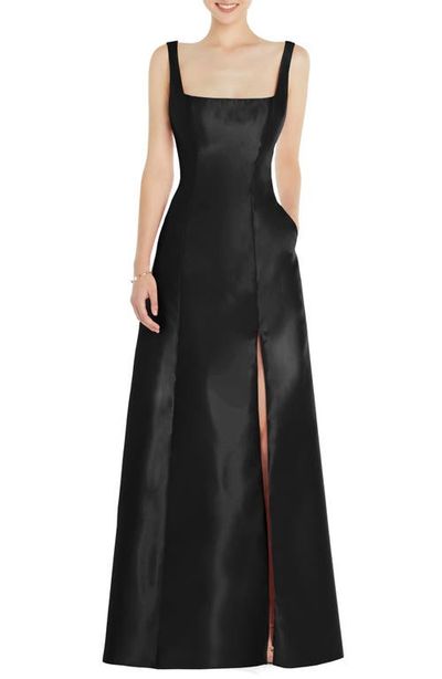 Alfred Sung Alfred Sung Square Neck Satin A-Line Gown