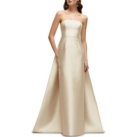 Alfred Sung Alfred Sung Strapless Satin Twill Column Gown with Removable Train