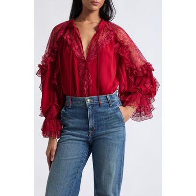 ALICE + OLIVIA ALICE + OLIVIA Aleena Lace & Ruffle Top