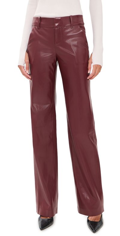 ALICE + OLIVIA ALICE + OLIVIA Alexander Mr Faux Leather Slim Straight Trousers Cognac