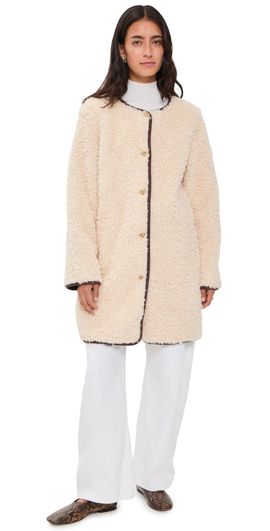 ALICE + OLIVIA ALICE + OLIVIA Alma Long Faux Suede Teddy Coat Chino/Dark Chocolate