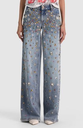 ALICE + OLIVIA ALICE + OLIVIA Amazing Crystal Embellished Low Rise Baggy Jeans