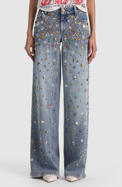 ALICE + OLIVIA ALICE + OLIVIA Amazing Crystal Embellished Low Rise Baggy Jeans