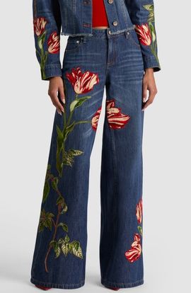 Alice + Olivia Alice + Olivia Amazing Low Rise Baggy Wide Leg Embroidered Jeans
