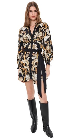 ALICE + OLIVIA ALICE + OLIVIA Antonette Tiered Mini Shirtdress Noir Elegance Off White