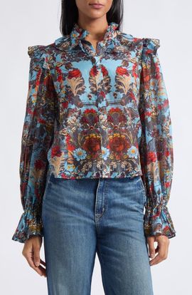 ALICE + OLIVIA ALICE + OLIVIA Bernice Print Ruffle Top