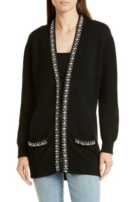 Alice + Olivia Alice + Olivia Bradford Crystal Detail Stretch Wool Blend Cardigan