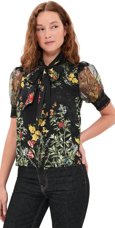 ALICE + OLIVIA ALICE + OLIVIA Brentley Tie Blouse DESERT SPRIGS BLACK