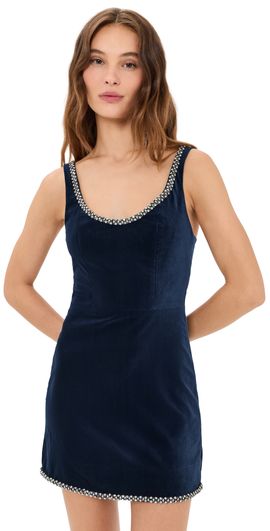 ALICE + OLIVIA ALICE + OLIVIA Charlotte Scoop Neck Fitted Velvet Mini Dress Midnight Blue