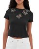 ALICE + OLIVIA ALICE + OLIVIA Cindy Embellished Cropped Tee with Cutouts Black/Silver Crystal - 1