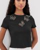 ALICE + OLIVIA ALICE + OLIVIA Cindy Embellished Cropped Tee with Cutouts Black/Silver Crystal - 2