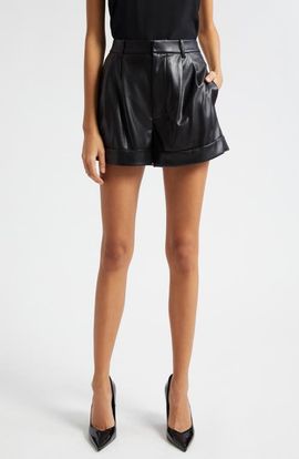 Alice + Olivia Alice + Olivia Conry Pleated Cuff Hem Faux Leather Shorts
