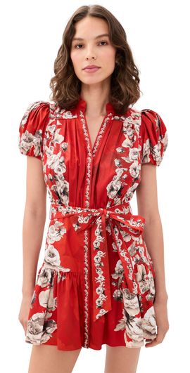 ALICE + OLIVIA ALICE + OLIVIA Cora Tiered Mini Shirt Dress Rose Garden Lg Hibiscus