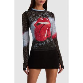 ALICE + OLIVIA ALICE + OLIVIA Delaina Embellished Long Sleeve Mesh Top