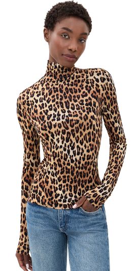 ALICE + OLIVIA ALICE + OLIVIA Delaina Turtleneck Top Spotted Leopard
