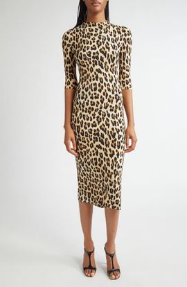 ALICE + OLIVIA ALICE + OLIVIA Delora Leopard Print Knit Midi Dress 