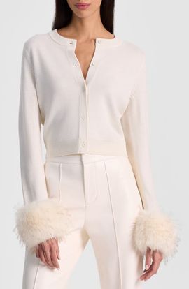 Alice + Olivia Alice + Olivia Dollie Faux Fur Cuff Wool Cardigan