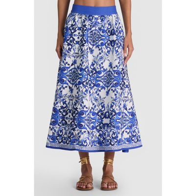Alice + Olivia Alice + Olivia Earla High Waist Linen Blend Midi Skirt